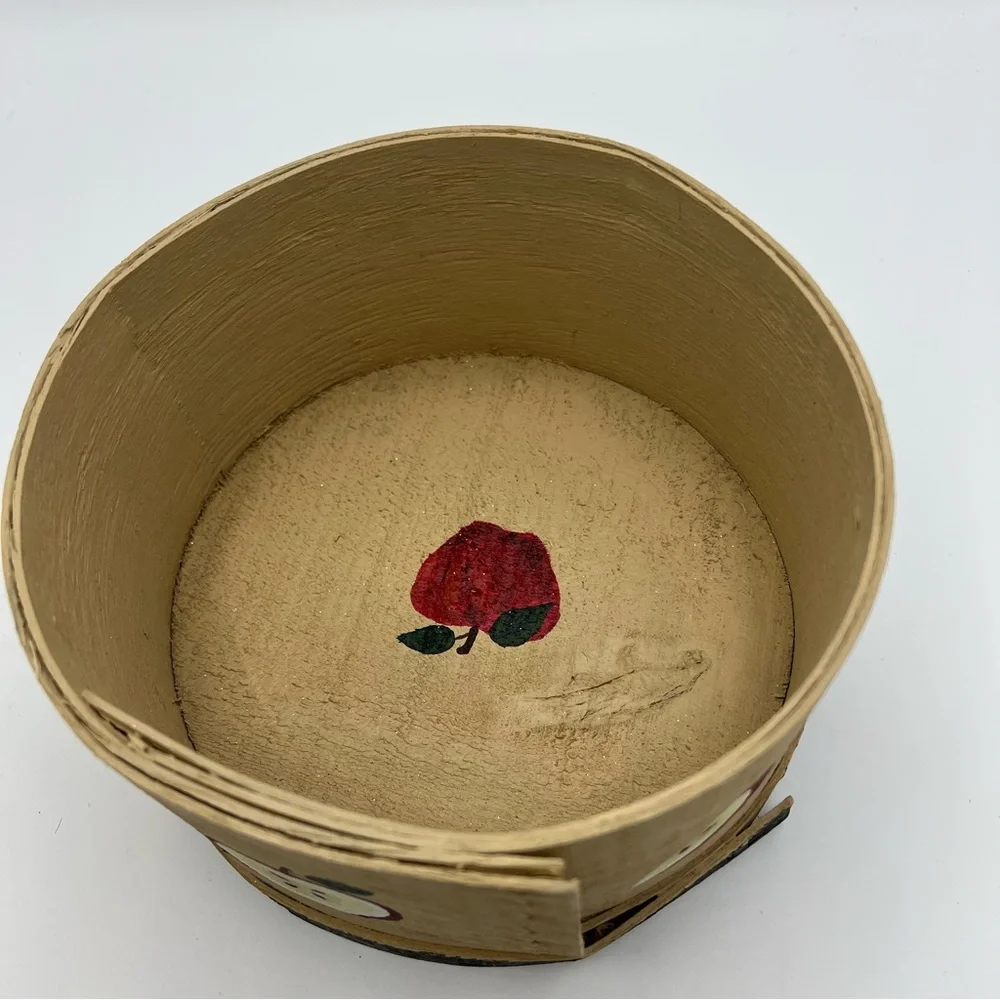 QUALITY VINTAGE Wood Round Cheese Box Folk Art Primitive HAND PAINTED Signed